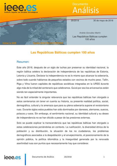 PDF Las Repúblicas Bálticas cumplen 100 años ieee es