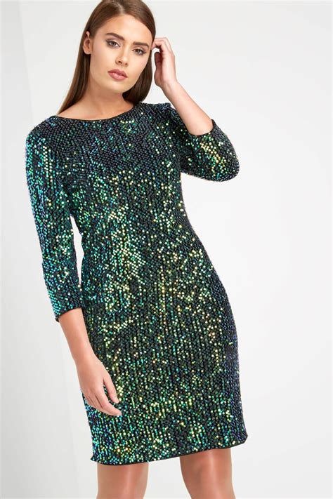 All Over Sequin Shift Dress In Green Roman Originals Uk