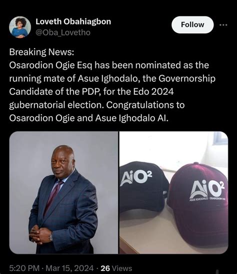 Osarodion Ogie Named As Running Mate To Pdp Asue Ighodalo Politics