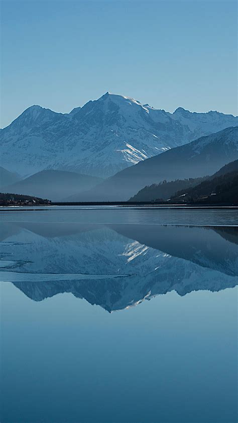 Mountain Peak Landscape Clear Blue Sky Lake Winter Cg Wallpaper