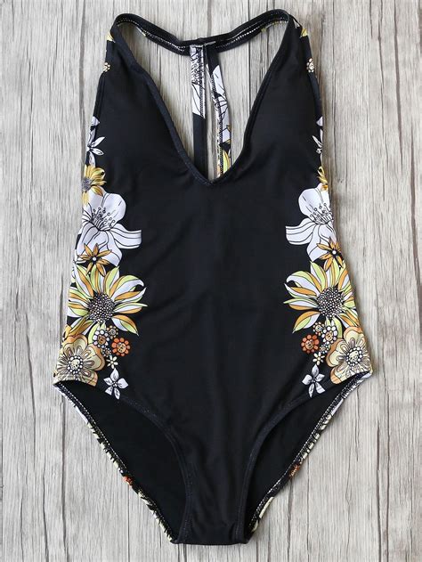 Flower Print Cutout Back One Piece Swimwear Shein Sheinside