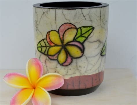 Plumeria Pottery Naked Raku Beach House Decor Hawaiian