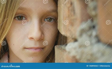 Sad Depressed Child Looking in Camera, Bored Girl Portrait, Unhappy Kid Face Stock Photo - Image ...