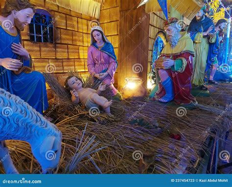 Artistic Presentation Of Birth Of Jesus Christ At Bethlehem Stable