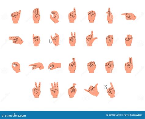 American Sign Language Alphabet Hand Gestures Set Of Vector On White Stock Illustration