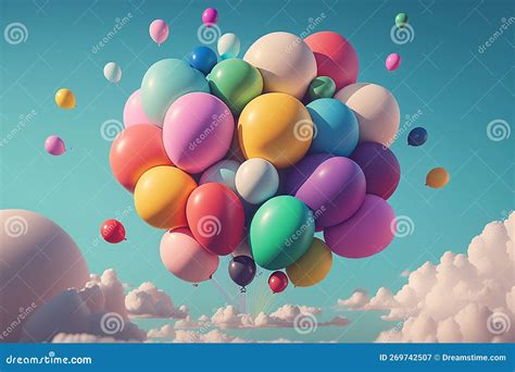 Pastel Balloons On Blue Sky Background Bright Landscape Stock Image