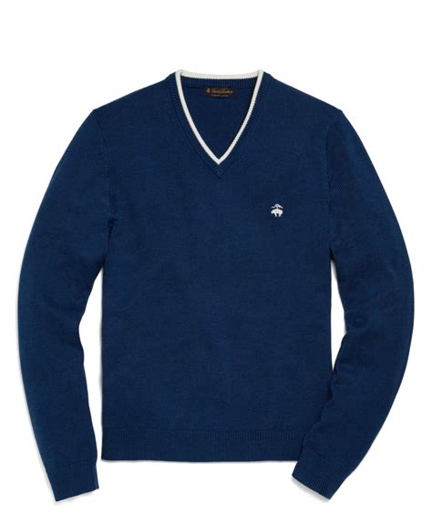 Brooks Brothers Sevengage Supima Golden Fleece V Neck Sweater In Blue