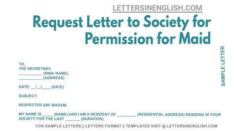 Request Letter To Society For Permission For Maid Letter To The