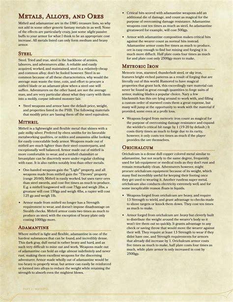 Metals Alloys And Ore Homebrewing Dnd 5e Homebrew Home Brewing Dnd