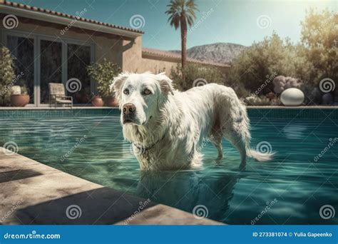 Cute Dog In Swimming Pool Illustration Ai Generative Stock