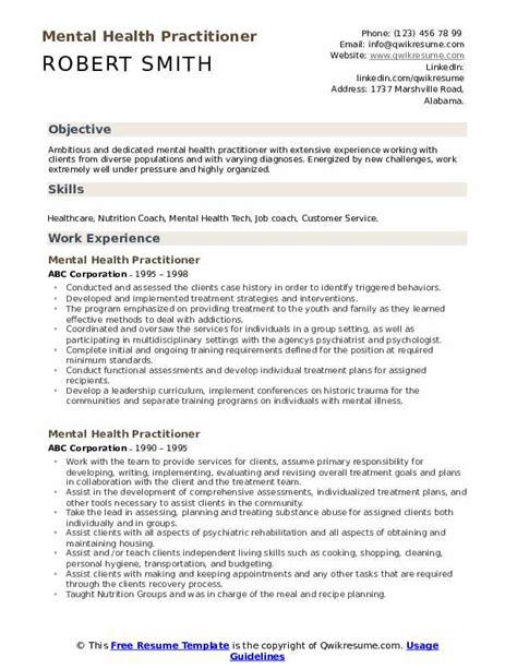 Mental Health Practitioner Resume Samples | QwikResume