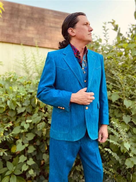 1970s Montgomery Ward Denim Western 3 Piece Suit Tail Gem