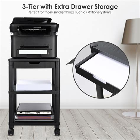 Tier Printer Stand With Drawer Mobile Printer Cart With Swivel