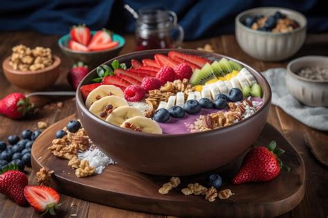 Premium Ai Image Smoothie Bowl Topped With Fresh Fruit Granola And