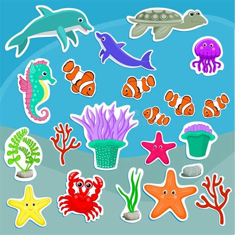 Cute Sea Creatures Cartoon Animal Stickers Starfish Jellyfish Dolphin