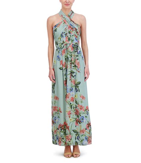 Eliza J Floral Print Chiffon Twist Halter Neck Sleeveless Tie Waist