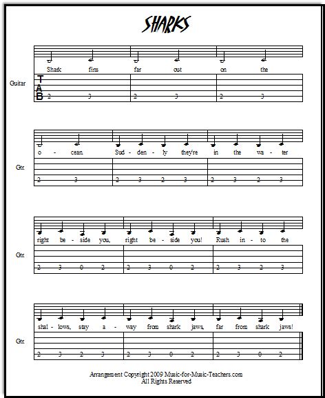 Easy Guitar Tabs For Beginner Guitar Sharks Download Free Sheet Music