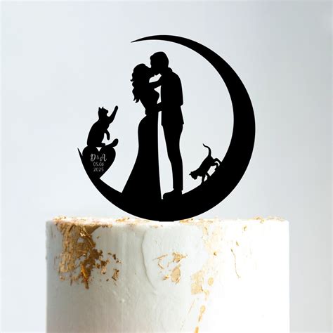 Moon Cake Topper Moon Wedding Topper Cat Wedding Cake Topper Moon