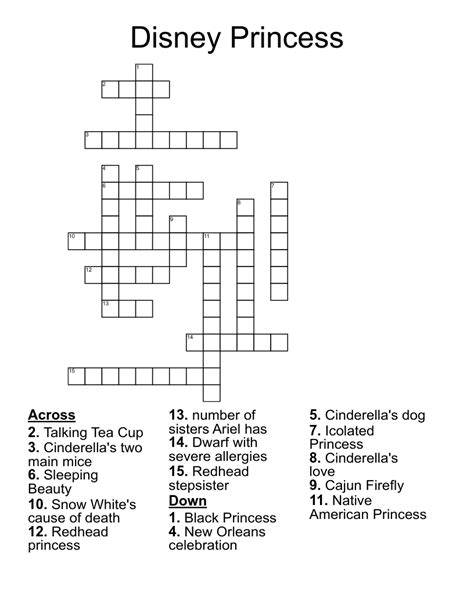 Disney Princess Crossword Wordmint