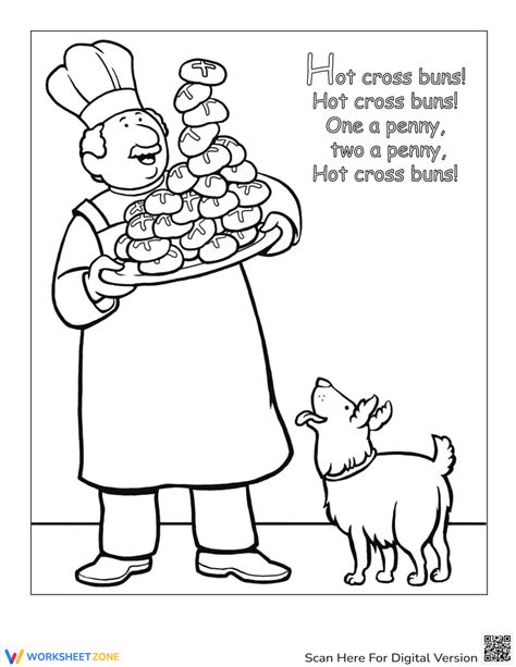 Nursery Rhyme Coloring Hot Cross Buns Worksheet