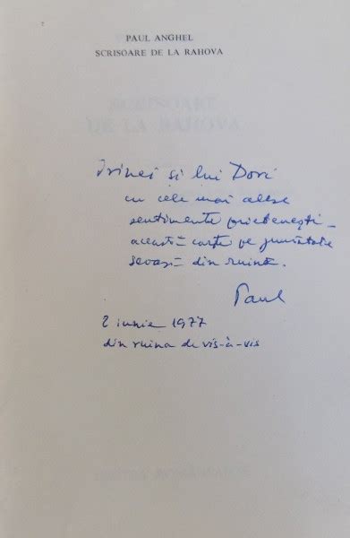 Scrisoare De La Rahova De Paul Anghel 1977 Dedicatie