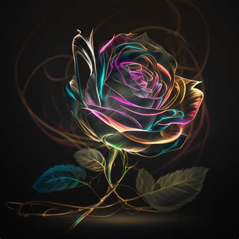 Premium Ai Image Brightly Colored Rose With Swirls And Leaves On A