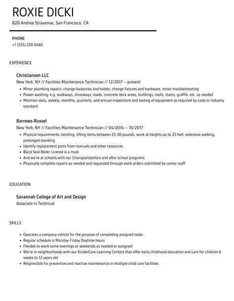Facilities Maintenance Technician Resume Samples Velvet Jobs