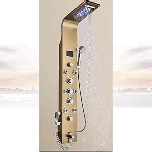 Bathroom Shower Panel Faucet Hot Cold Mixer Tap With Digit Screen Six Water Modes With Brass