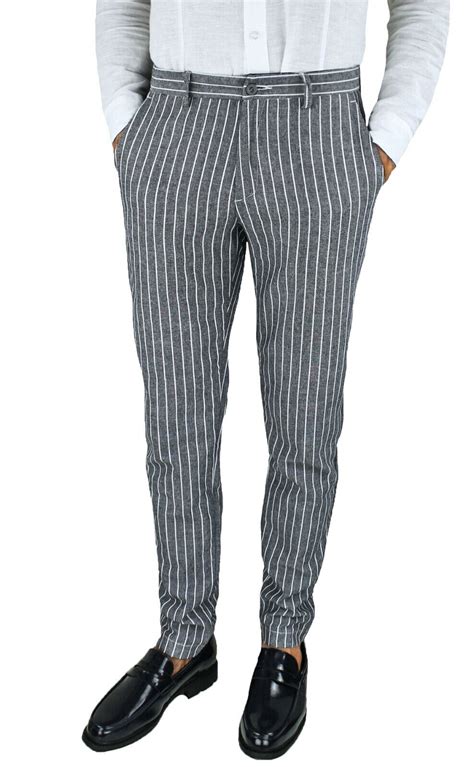 Pantaloni Uomo Sartoriali In Lino Nero Estivo Casual Elegante Tasca America