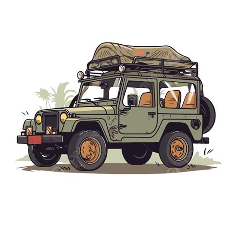 Sticker Clipart An Image Of An Old Jeep With An Attached Tent Cartoon