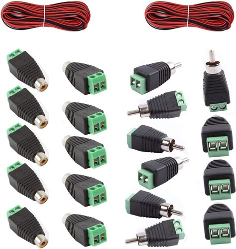 RUNCCI YUN 20Pcs RCA Stecker Buchse Adapter Set DC Cinch Anschluss für