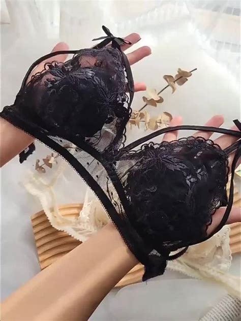 Mesh Triangle Cup Bra Womens French Lace Big Chest Small Ultra Thin Wireless Breathable Sexy