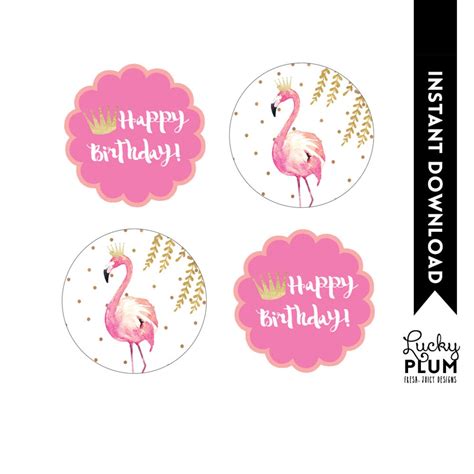 Flamingo Cupcake Toppers Flamingo Round Labels Flamingo Tags Pink Gold Cupcake Toppers