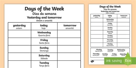 Days Of The Week Yesterday And Tomorrow Worksheet Worksheet