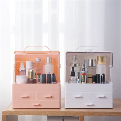 Multi Functional Large Capacity Cosmetic Storage Box Desktop Makeup Organizer Dust Proof Storage