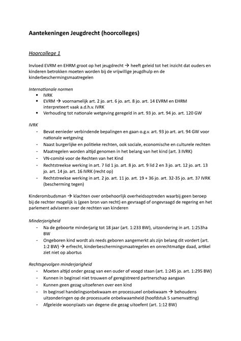 Aantekeningen Hc S Aantekeningen Jeugdrecht Hoorcolleges