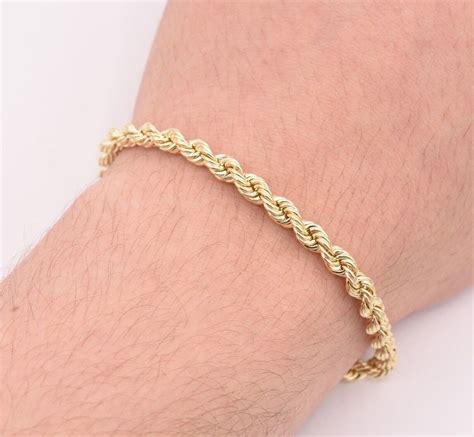 Mens 5mm Twisted Rope Bracelet Real Genuine 10k Yellow Gold Hollow