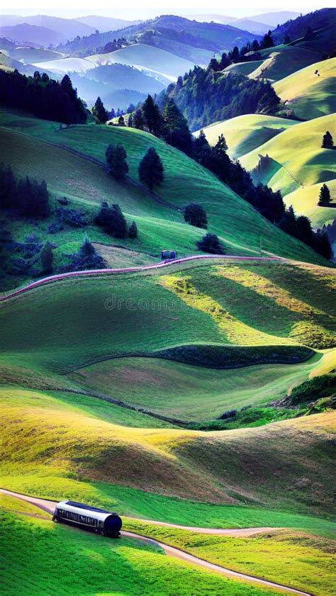 Lush Green Rolling Hills Illustration Artificial Intelligence Artwork