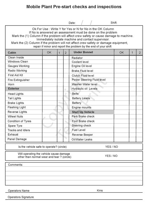 Machinery Pre Start Checklist Books