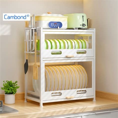 Cambond Dish Rack With Cover Dish Drainer Kitchen Storage Cabinet With