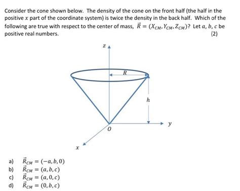 Solved Consider The Cone Shown Below The Density Of The Chegg