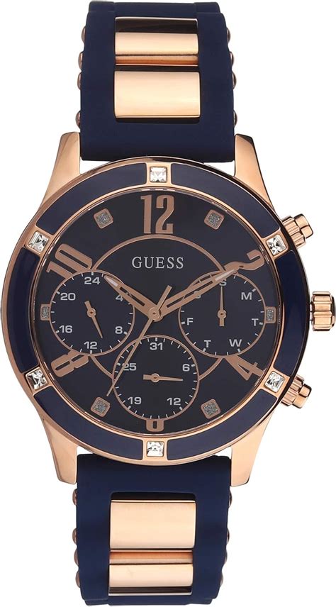 Guess Womens Breeze Blue Rubber Strap Blue Dial W L Amazon