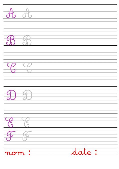 French Cursive Writing Worksheets