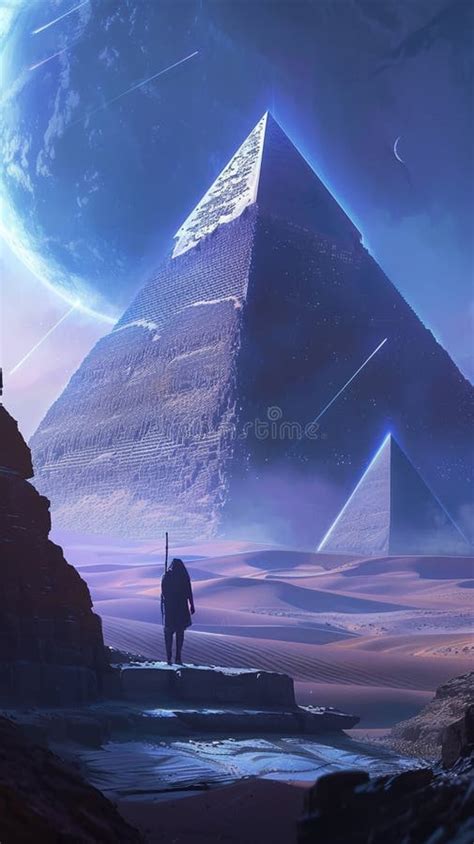 Pirámides De Giza En Una Era Futurista Stock de ilustración