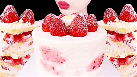 Asmr Mukbang｜strawberry Whipped Cream Cake 딸기 생크림 케이크 Eating Sounds 디저트 먹방 Youtube