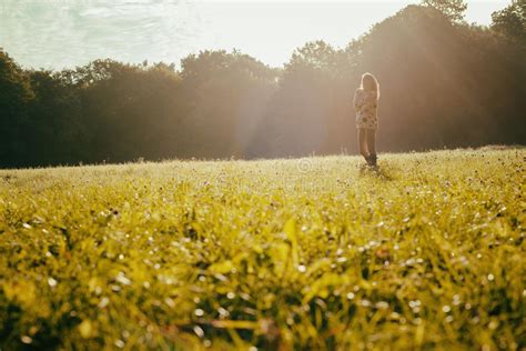 Silhouette Of Free Young Woman At Sunrise Forest Background Stock Image - Image of gold, healthy ...