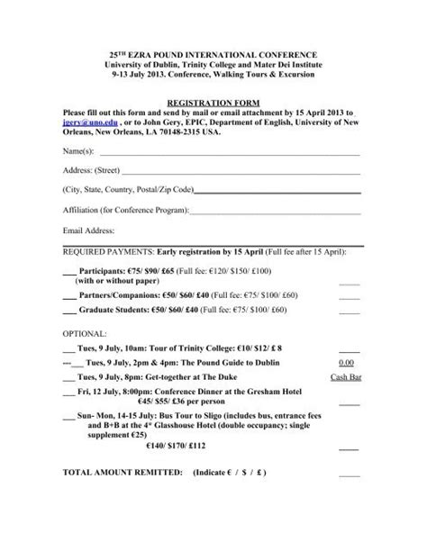 Conference Registration Form PDF 25th Ezra Pound International