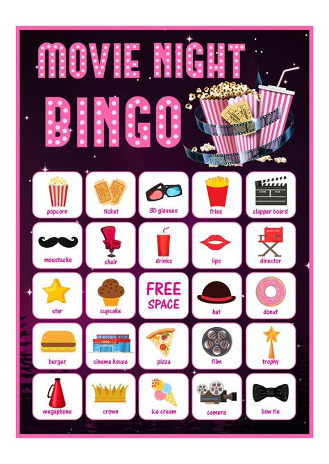 Movie Night Bingo Movie Night Bingo Game Printable Bingo Etsy