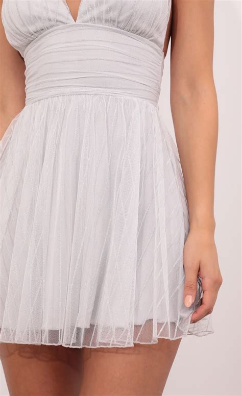 Marguerite Plunge A Line Dress In Silver Lucy In The Sky