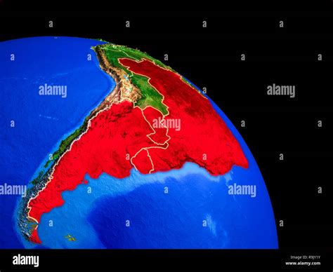 Miembros Del Mercosur En El Planeta Tierra Desde El Espacio Con Las Fronteras Del País Muy Buen